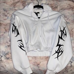 Forever 21 White Hoodie with Black Tribal Design